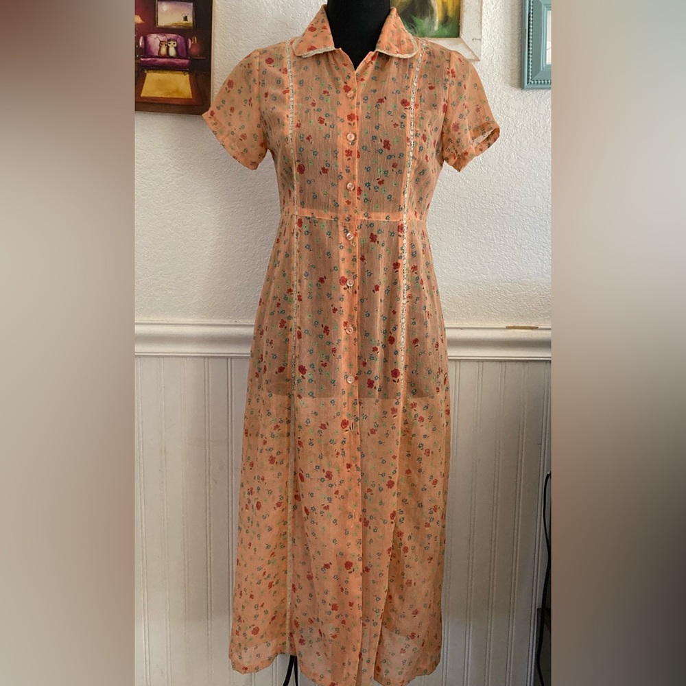 Vintage Free People Button Front Prairie/Boho Lace Accent Dress Sz 3/4
